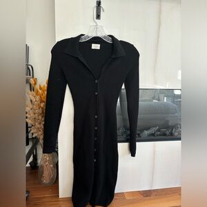 Wilfred knit black button down dress with collar.